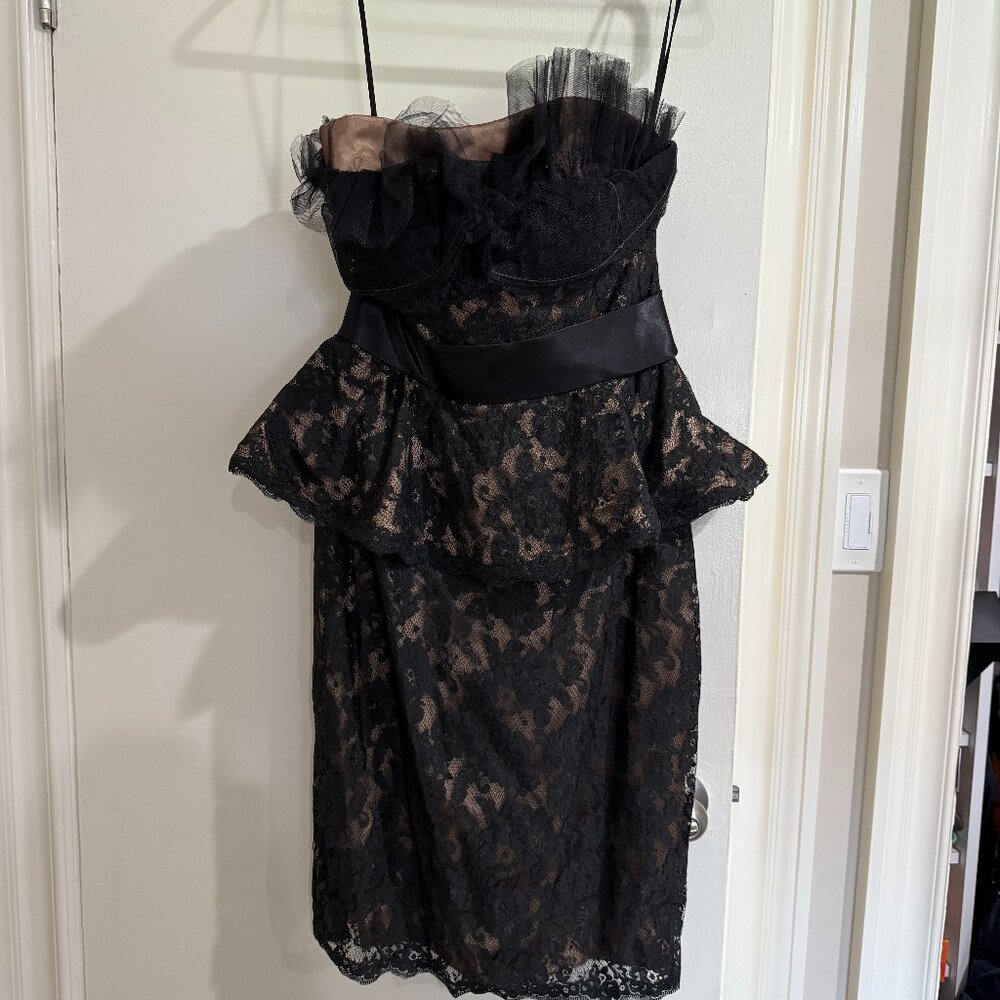 Jovani Black/Nude Lace Cocktail Dress